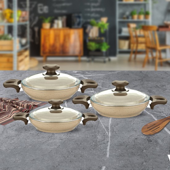 Gülsan Safran Granit 6 Parça Kapaklı Sahan Seti Gülsan Safran Granit 6 Parça Kapaklı Sahan Seti